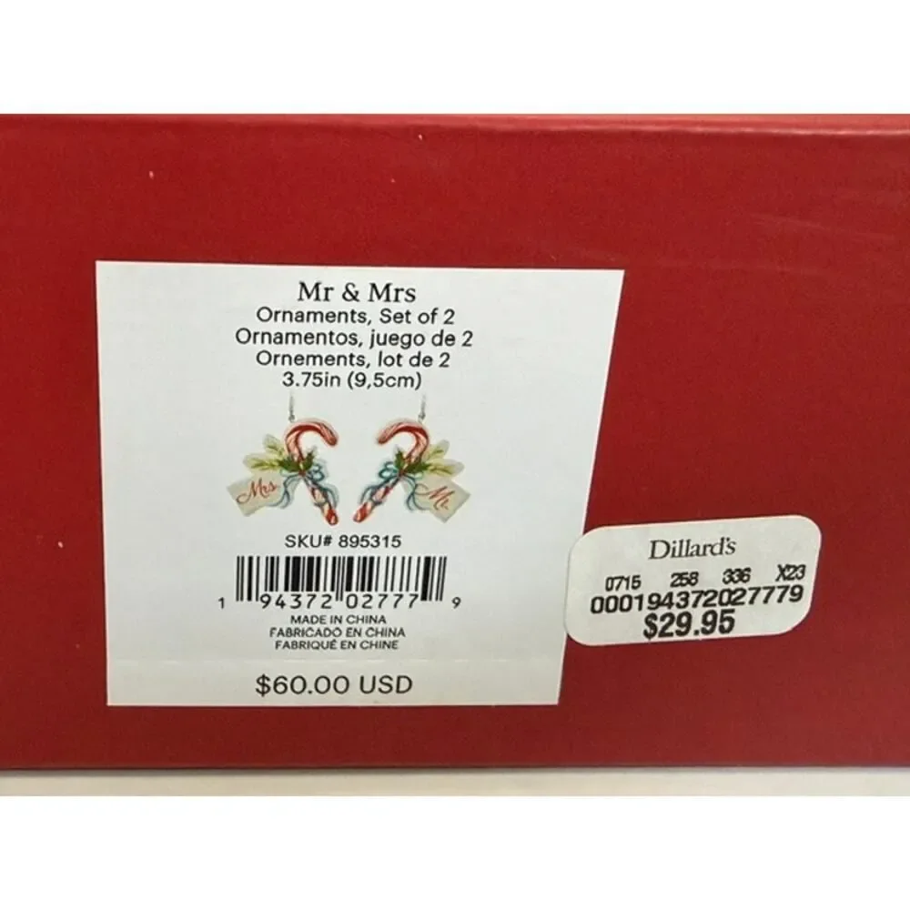Lenox Mr. & Mrs. 2-pc porcelain candy cane ornament set